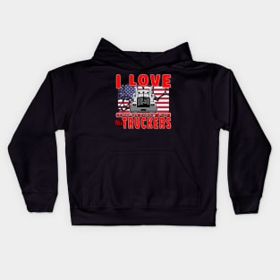 I LOVE THE TRUCKERS - USA TRUCKERS FOR FREEDOM CONVOY USA FLAG - FREEDOM CONVOY 2022 -FLAG Kids Hoodie